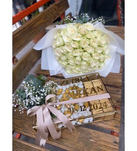 beyaz gül ve çikolata kızisteme çiçeği5